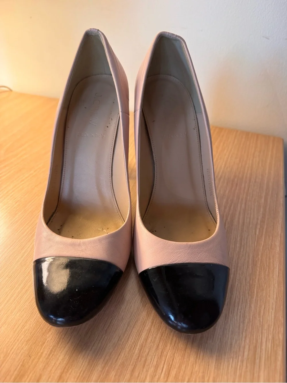 J. Crew Italian Leather Lena Block Heel Pumps - Pink with Black Cap Toe 9.5 - Picture 3 of 4